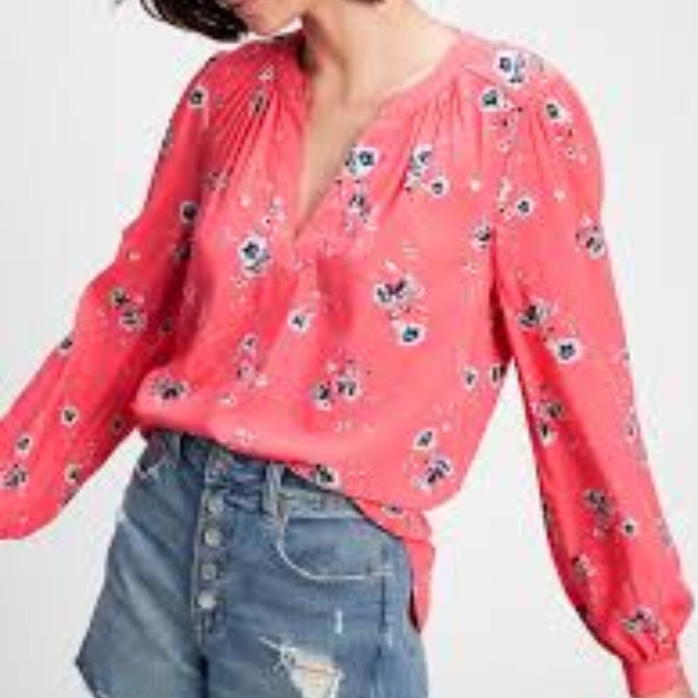 GAP ZEN NECK PRINT TOP PINK WOMEN SMALL
